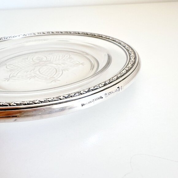 INTERNATIONAL STERLING SILVER WINE COASTER PLATE 6" GLASS 76 - Picture 6 of 7